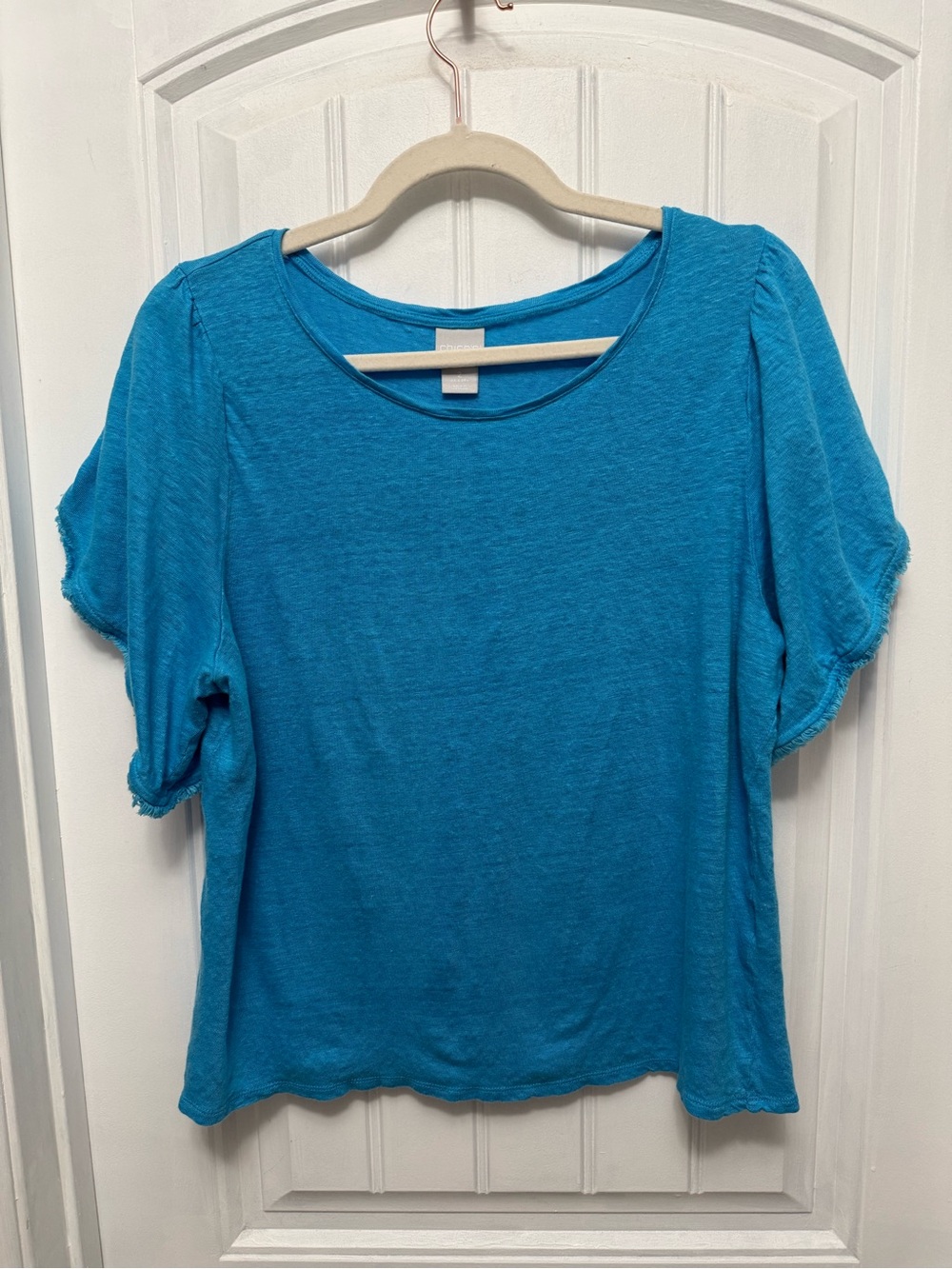 Chico's 2 (L) Linen Teal Blue Green Flutter Sleeve  T-Shirt (17-3)